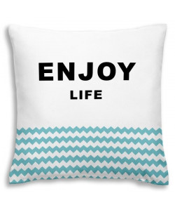 TODAY Coussin déhoussable 100% coton California Dream Enjoy Life 40x40 cm aqua et blanc