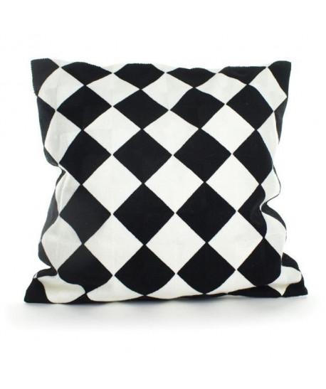 MARLENE BACKER Coussin Madelon 45x45 cm Noir et Blanc brode