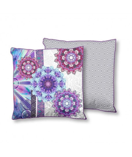 HIP Coussin déco imprimé Jayanti  48x48 cm  Gris argent et  violet