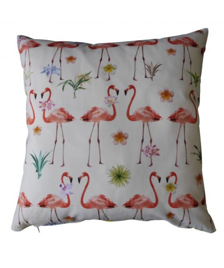 O\'CBO Coussin déhoussable 100% coton TROPICAL DREAMS FLAMANTS 42x42 cm  Rose et vert