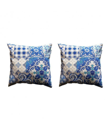 O\'CBO Lot de 2 Coussins déhoussables ESTRELLA 40x40 cm bleu azur