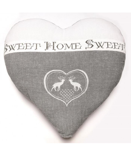 SOLEIL D\'OCRE Coussin coeur brodé Sweet Home 40x40 cm gris et blanc