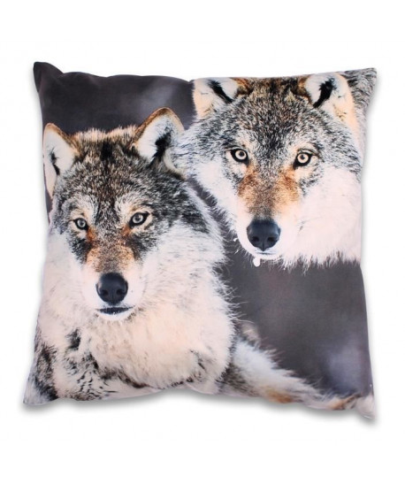 SOLEIL D\'OCRE Coussin déco déhoussable LOUP 45x45 cm  Ecru