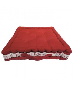 SOLEIL D\'OCRE Coussin de sol capitonné Sweet Home 100% coton 40x40x8 cm rouge et blanc