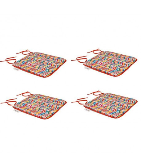EZPELETA Set de 4 Coussins de chaises carrées Sol  40 x 40 cm  Rouge et multicolore