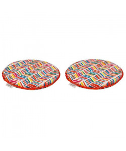 EZPELETA Set de 2 coussins de chaises rondes Sol  Ř 40 cm  Rouge et multicolore