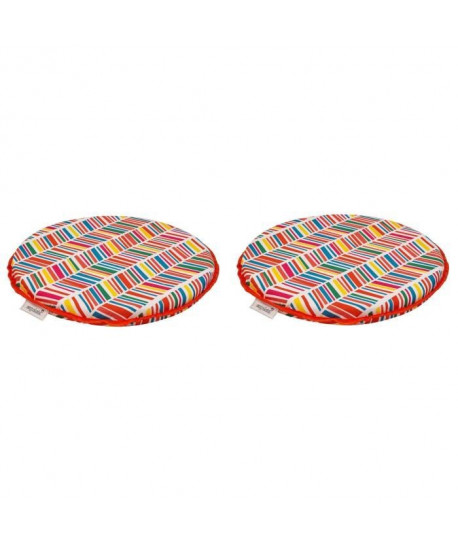 EZPELETA Set de 2 coussins de chaises rondes Sol  Ř 40 cm  Rouge et multicolore