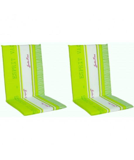 JARDIN PRIVE Lot de 2 coussins déhoussables pour fauteuil a haut dossier Fouta  89x41x3 cm  Vert