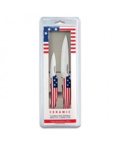 LE COUTEAU DU CHEF 1 couteau d\'office 8cm  1 couteau cuisine 13cm manche soft touch  Décors USA