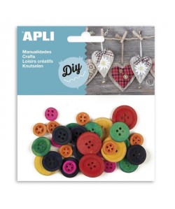 APLI Sachet de 30 boutons en bois  Tailles et couleurs assorties