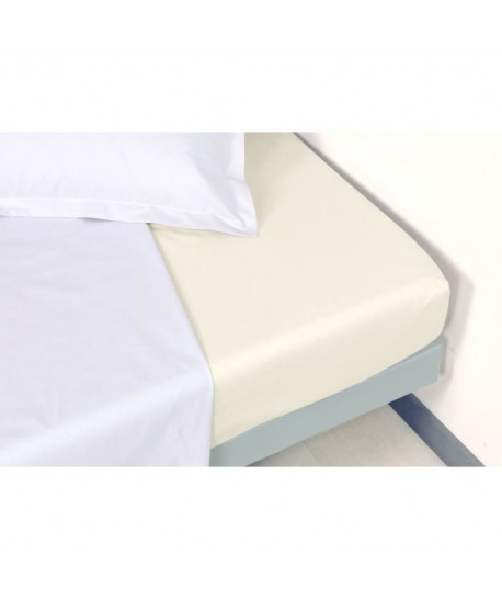 VENT DU SUD Drap housse MANOIR 100% coton percale  180x200 cm  Blanc ivoire