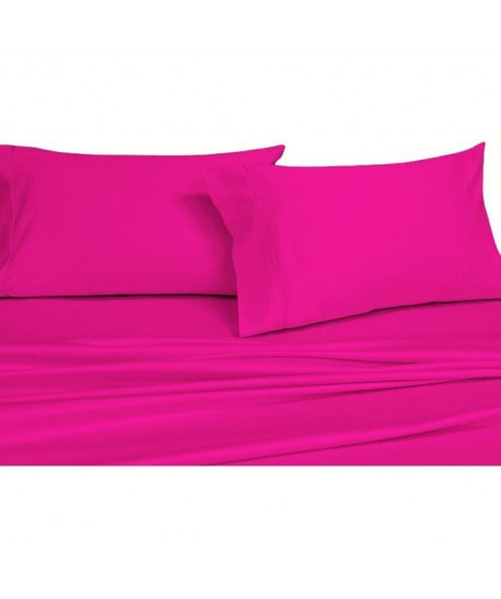 Set de 2 Draps housses polycoton 160x200 cm fuchsia