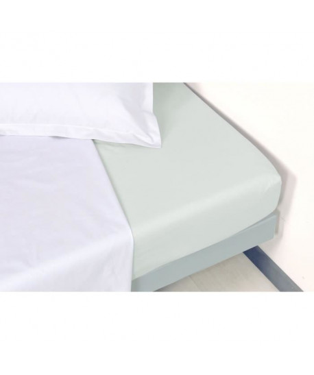 VENT DU SUD Drap housse MANOIR 100% coton percale  160x200 cm  Blanc perle