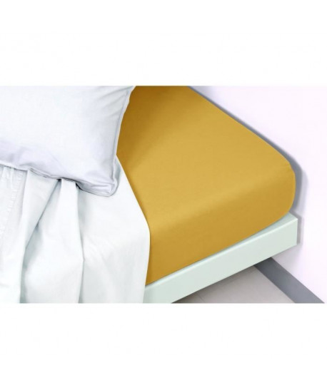 VENT DU SUD Drap housse PALACE en coton lavé  140x190 cm  Jaune curry