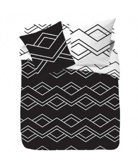 FINLANDEK Drap Housse 100% Coton GEO BLACK 90x190 cm Noir et blanc