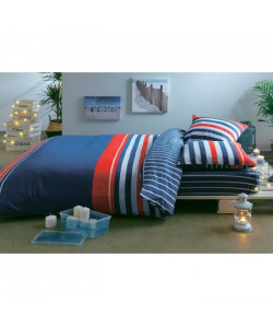 FINLANDEK Drap Housse SOLEYA 52% polyester et 48% coton  140 x 190 cm  Bleu, blanc et rouge