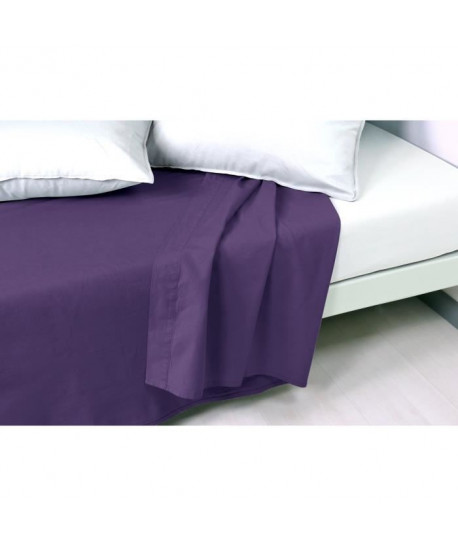 VENT DU SUD Drap plat PALACE en coton lavé  270x300 cm  Violet prune