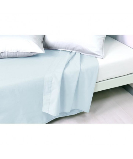 VENT DU SUD Drap plat PALACE 100% coton  270x300 cm  Bleu aqua