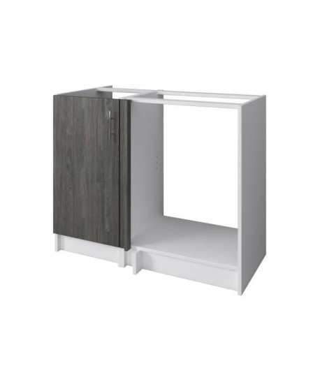 OBI Meuble bas angle de cuisine L 100 cm  Décor teck marine et blanc