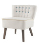 STANFORD Fauteuil en bois  Tissu blanc boutons bleu  Scandinave  L 60 x P 44 cm