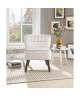 STANFORD Fauteuil en bois  Tissu blanc boutons rose  Scandinave  L 60 x P 44 cm