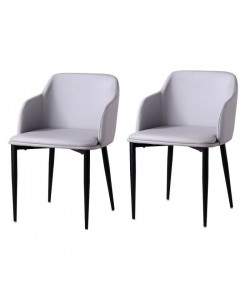 CINDY Lot de 2 fauteuils de salle a manger pieds métal noir  Simili gris  Contemporain  L 52 x P 56 cm