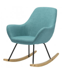 NORTON Fauteuil Rocking Chair en tissu bleu  Pieds bascule en bois et métal  Vintage  L 69 x P 76,3 cm