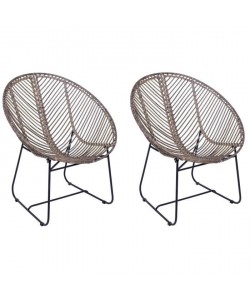 MARYANN Lot de 2 fauteuils  Structure en fer gris  Style Ethnique  L 70 cm x P 63 cm