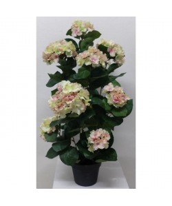 Arbuste artificiel d\' Hortensias Rose pale  Vert en pot  Hauteur 90 cm