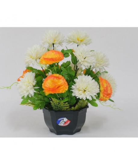 Fleur artificielle Coupe de zinnias pomponnettes  Creme / Orange