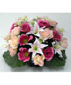 Fleur artificielle Coupe GM de lys anemones Roses Fleurttes  Rose / blanc