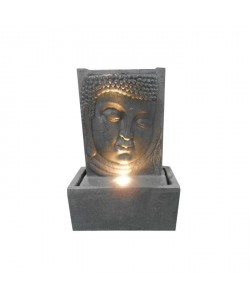 HOMEA Fontaine Plaque Tete Bouddha 4 LED 32x17xH46 cm gris
