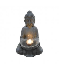 HOMEA Fontaine Bouddha Lotus 4 LED 29,5x28xH45 cm gris