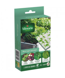 VILMORIN Tapis potager : 3 tapis graines plantes aromatiques, radis et salades  1 sachet graines de haricot