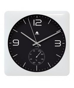 ALBA Horloge murale carrée avec fonction thermometre  30 cm  Blanc et noir