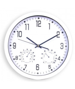 Horloge silencieuse thermometre et hygrometre  Ř 35 cm  Plastique et verre  Blanc