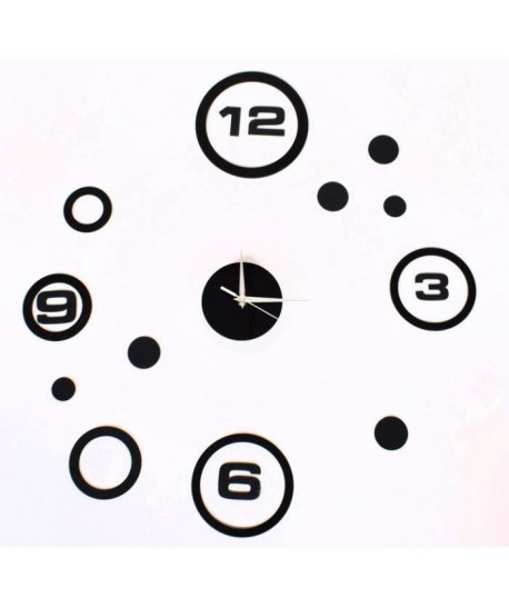 Horloge murale adhésive miroir STICKER  Ř 60 cm  Noir