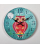 CLOCK Horloge Pendule aspect bois Hibou  Ř 28cm