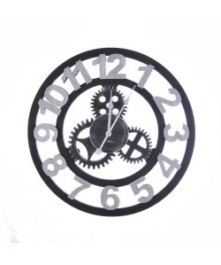 ROUAGE Horloge murale industrielle Ř49 cm argent et noir