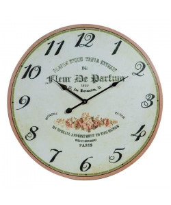 Horloge murale vintage en bois  Ř50 x 2 cm  Motif imprimé floral