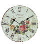 Horloge murale vintage en bois  Ř34 x 3 cm  Motif imprimé floral