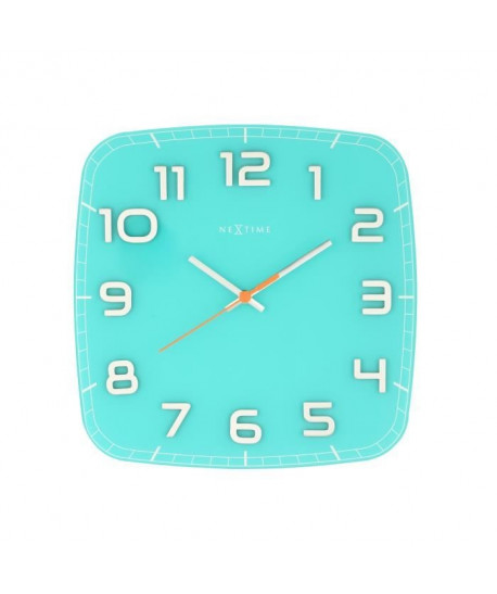 NEXTIME Horloge murale Classy Square Verre  Turquoise 30x30cm