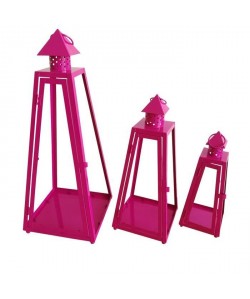 HOMEA Set de 3 lanternes pyramide en métal H304055cm fuchsia