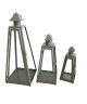 HOMEA Set de 3 lanternes pyramide en métal H304055cm gris