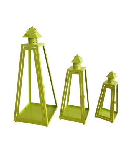 HOMEA Set de 3 lanternes pyramide en métal H304055cm vert anis