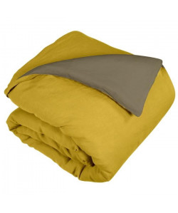 VENT DU SUD Housse de couette en lin et coton lavé  220x240 cm  Jaune curry / Marron havane