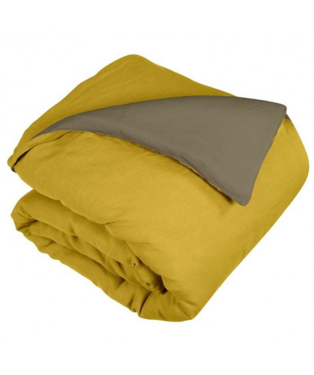 VENT DU SUD Housse de couette en lin et coton lavé  240x260 cm  Jaune curry / Marron havane