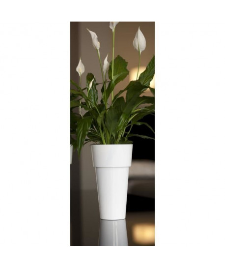 Pot haut rond plastique blanc brillant Ř 14 cm