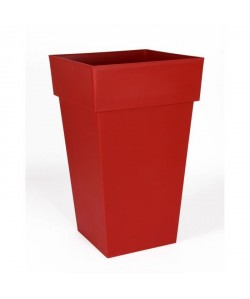 EDA Pot de fleur haut carré Toscane  39 x 39 x H 65 cm  62 L  Rouge rubis