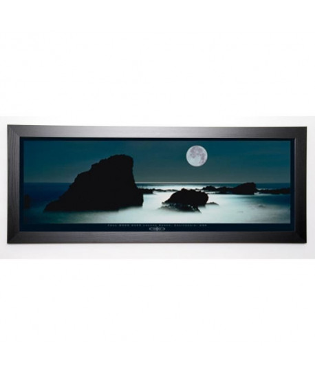 EHLERS Image encadrée Full Moon over Rocky Shoreline 40x102 cm Bleu